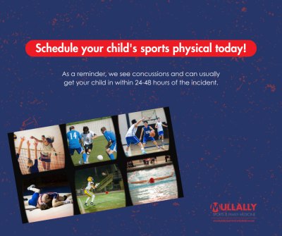Schedule your child&rsquo;s sports physical today at Mullally Sports & Family Medicine in Crown Point, IN. The clinic also provides rapid concussion care, often seeing patients within 24-48 hours. Trust our team to keep your child safe and ready for their next game. For more information, please contact us or schedule an appointment online. We are conveniently located at 11275 Delaware Pkwy Suite A, Crown Point, IN 46307. We serve patients from Crown Point IN, Winfield IN, Schererville IN, St. John IN, Cedar Lake IN, Munster IN, Lowell IN, DeMotte IN, as well as other Northwest Indiana locations.